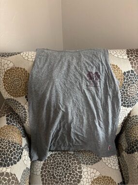 Gray Collegiate Pocket Tee with Maroon Crest